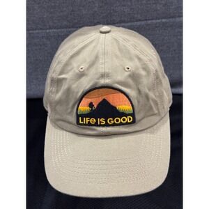 Life is Good Baseball Cap Men's One Size Khaki Cotton Embroidered Logo Chill Hat
